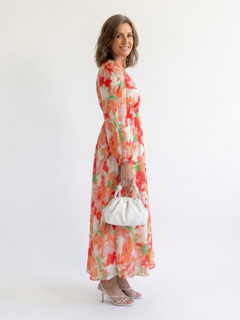 Floral Wrap Front Maxi Dress with Long Sleeves and Ruffle Tiered Skirt