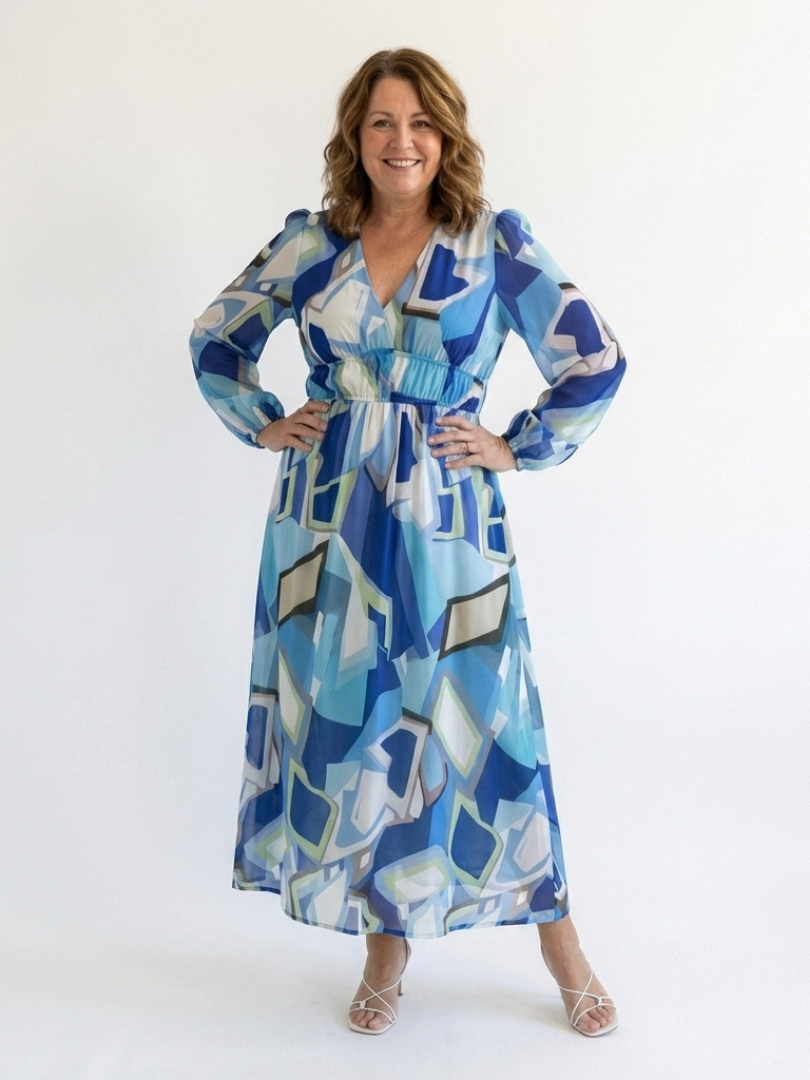 Floral Wrap Front Maxi Dress with Long Sleeves and Ruffle Tiered Skirt