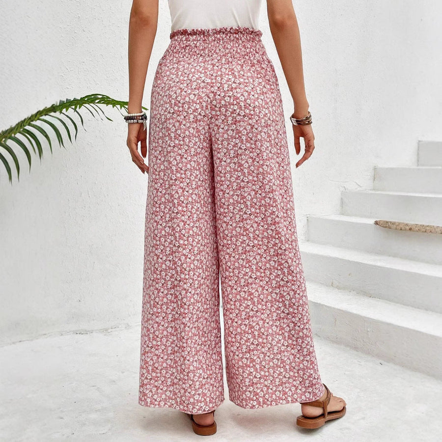 Floral Print Wide Leg Palazzo Trousers with Elasticated Waist