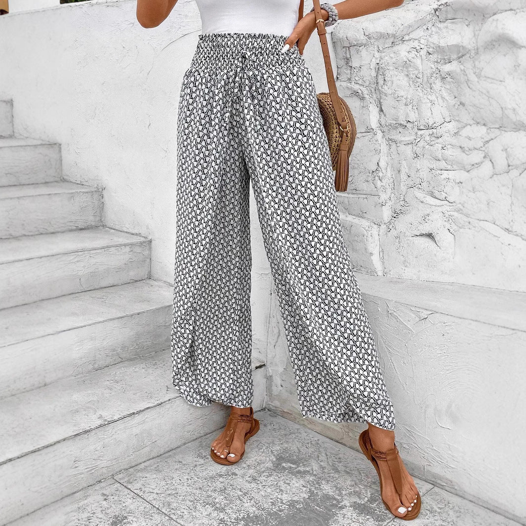 Floral Print Wide Leg Palazzo Trousers with Elasticated Waist