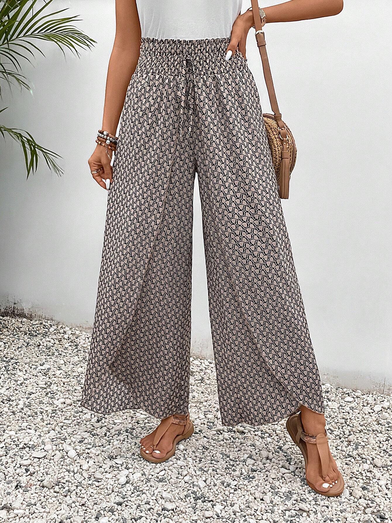Floral Print Wide Leg Palazzo Trousers with Elasticated Waist