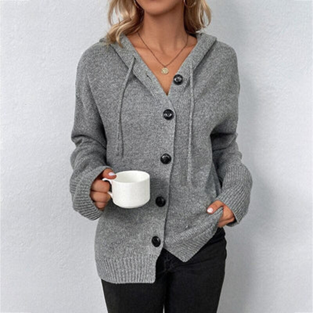 Relaxed Hooded Knit Cardigan with Large Button Closure