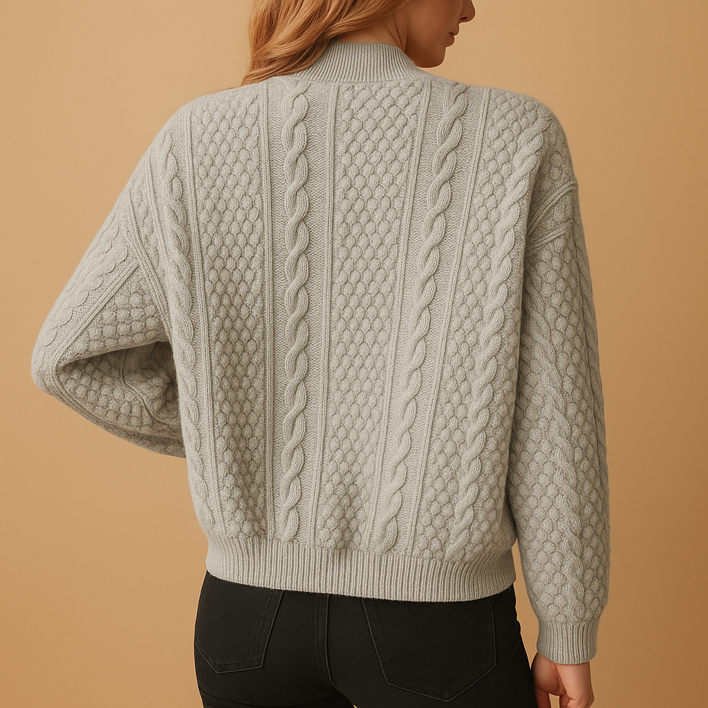 Grey Cable Knit Cardigan with Gold Snap Buttons