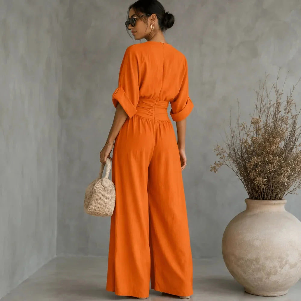 Sofia | Wide Leg V Neck Jumpsuit