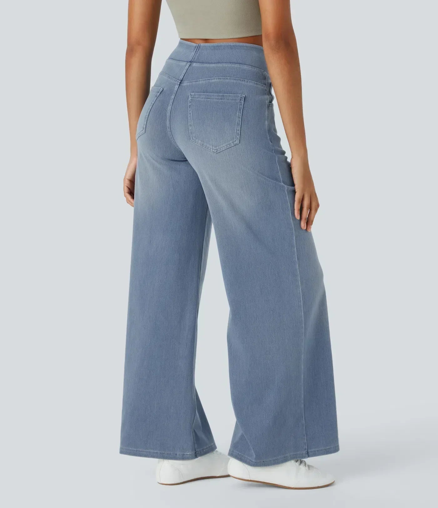 Comfortable High Waist Wide Leg Jeans with Pull-On Waistband