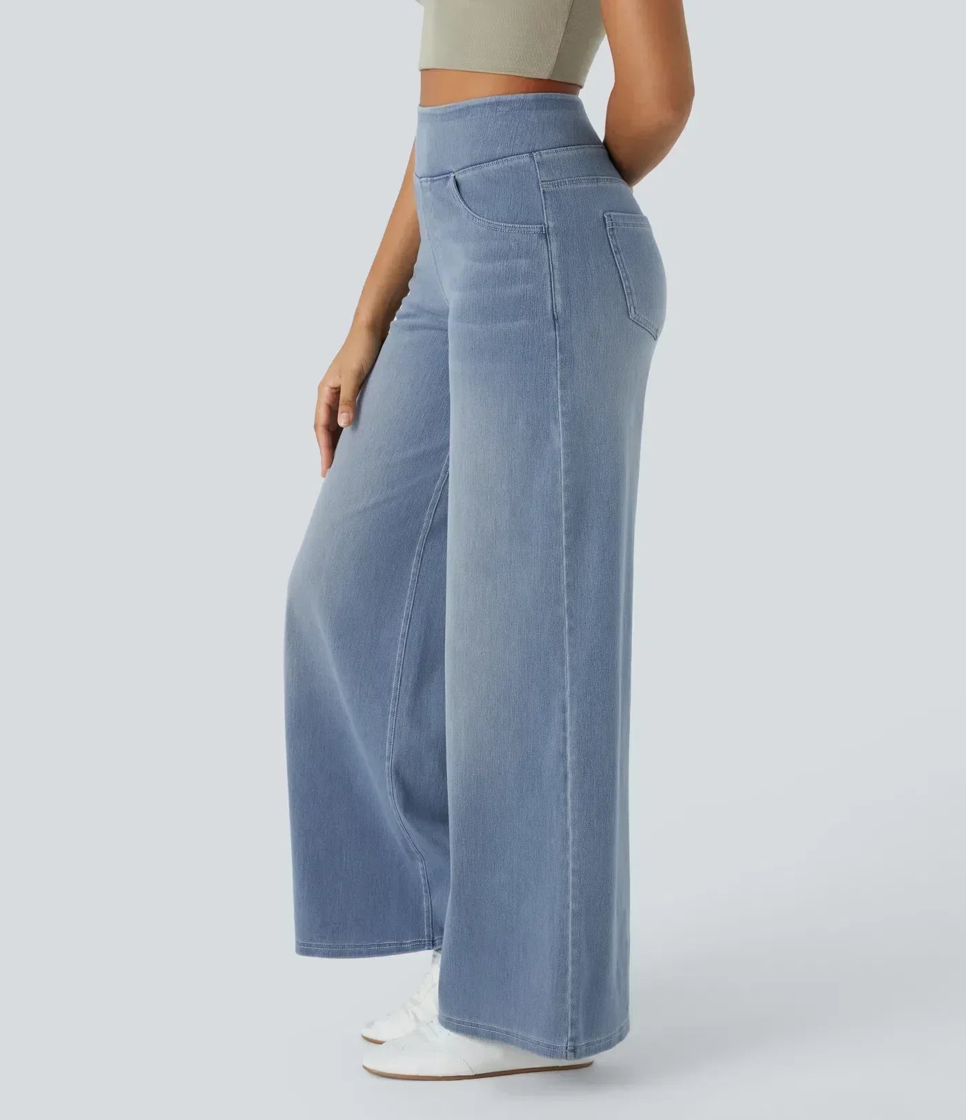 Comfortable High Waist Wide Leg Jeans with Pull-On Waistband