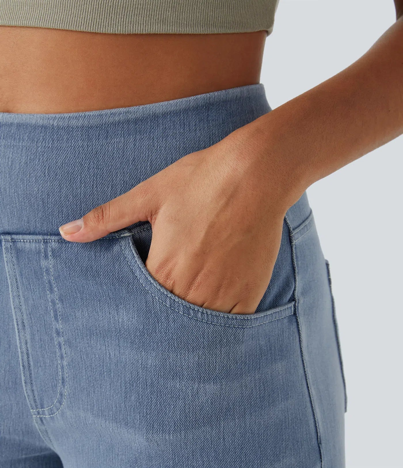 Comfortable High Waist Wide Leg Jeans with Pull-On Waistband