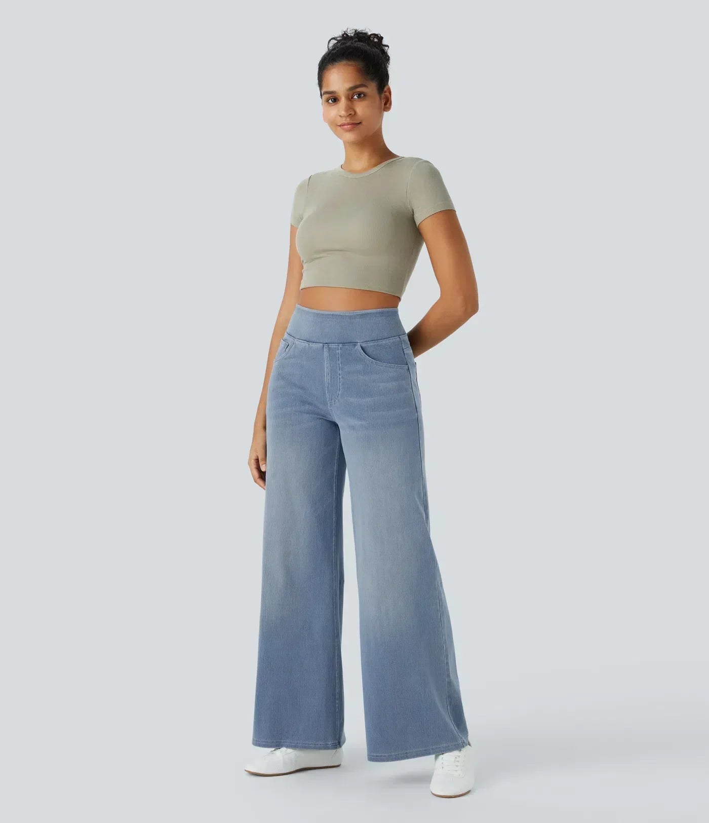 Comfortable High Waist Wide Leg Jeans with Pull-On Waistband