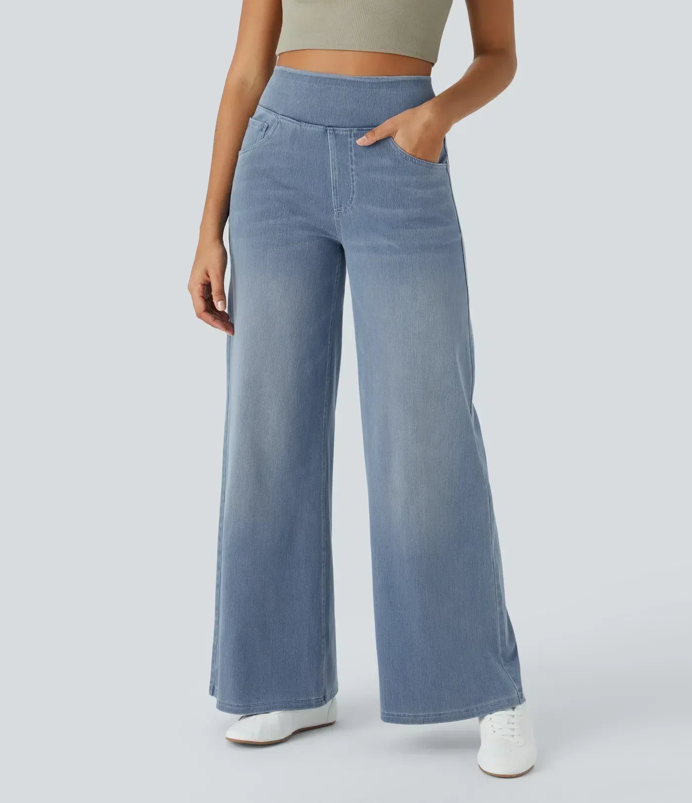 Comfortable High Waist Wide Leg Jeans with Pull-On Waistband