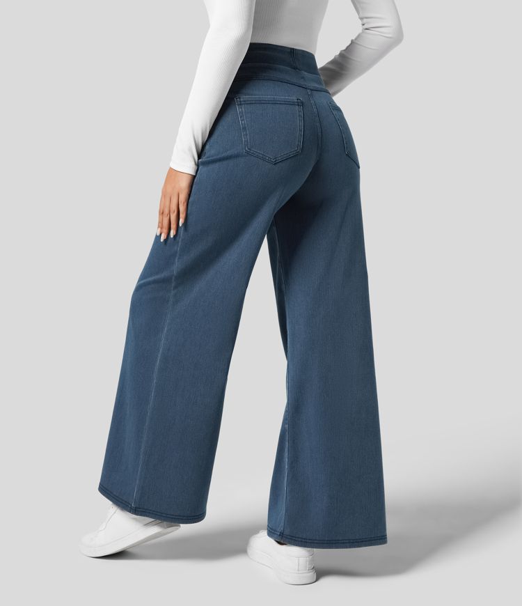 Comfortable High Waist Wide Leg Jeans with Pull-On Waistband