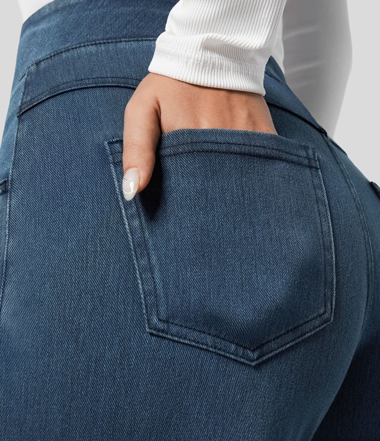 Comfortable High Waist Wide Leg Jeans with Pull-On Waistband
