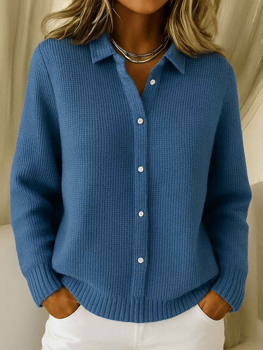 Knit Cardigan with Shirt Collar and Button Front