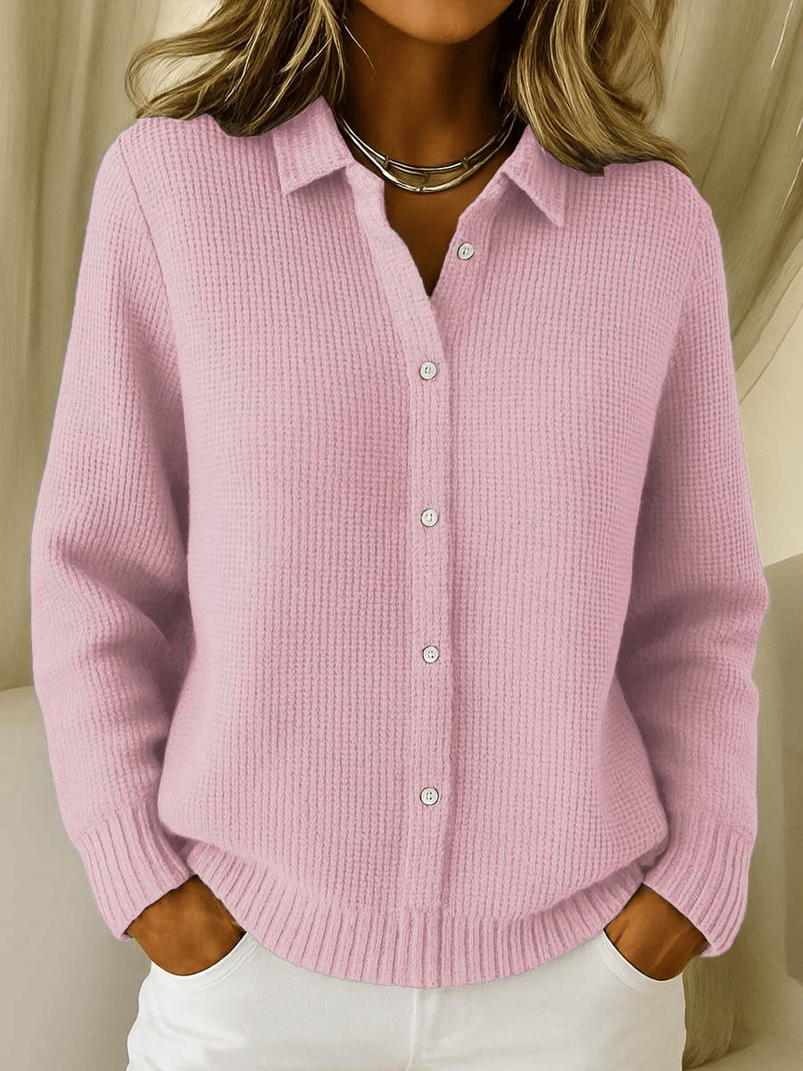 Knit Cardigan with Shirt Collar and Button Front