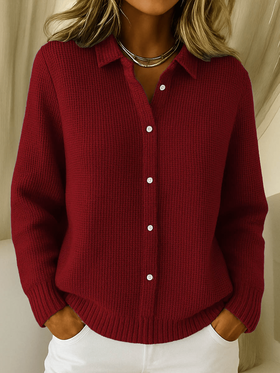 Knit Cardigan with Shirt Collar and Button Front