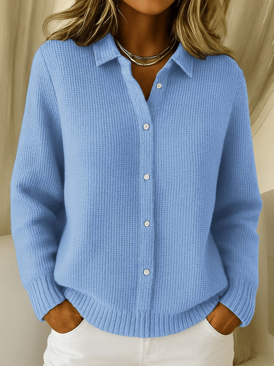 Knit Cardigan with Shirt Collar and Button Front
