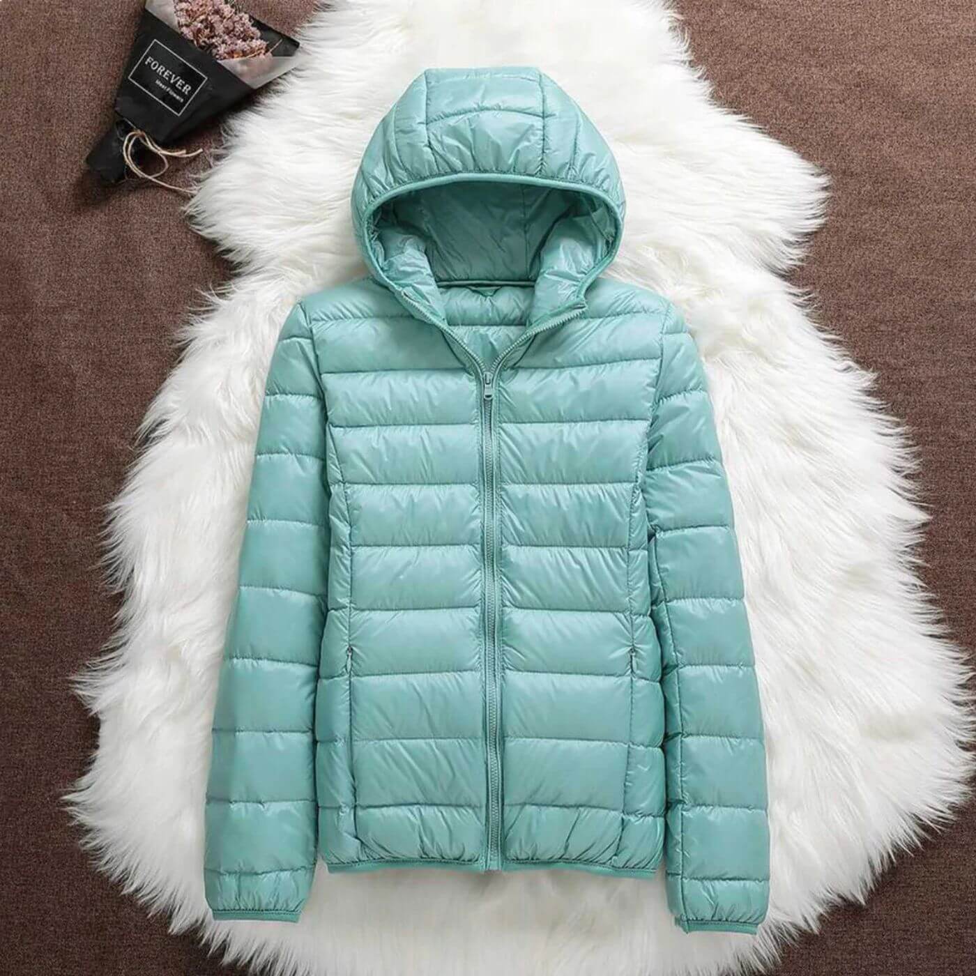 Lightweight Windproof Hooded Puffer Jacket with Zip Closure