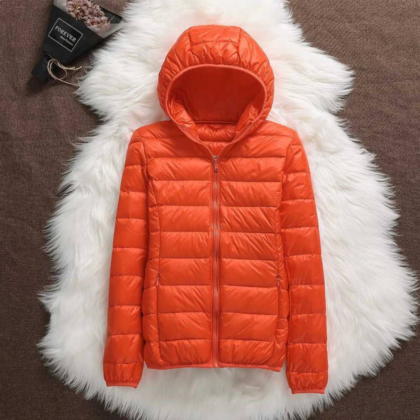 Lightweight Windproof Hooded Puffer Jacket with Zip Closure