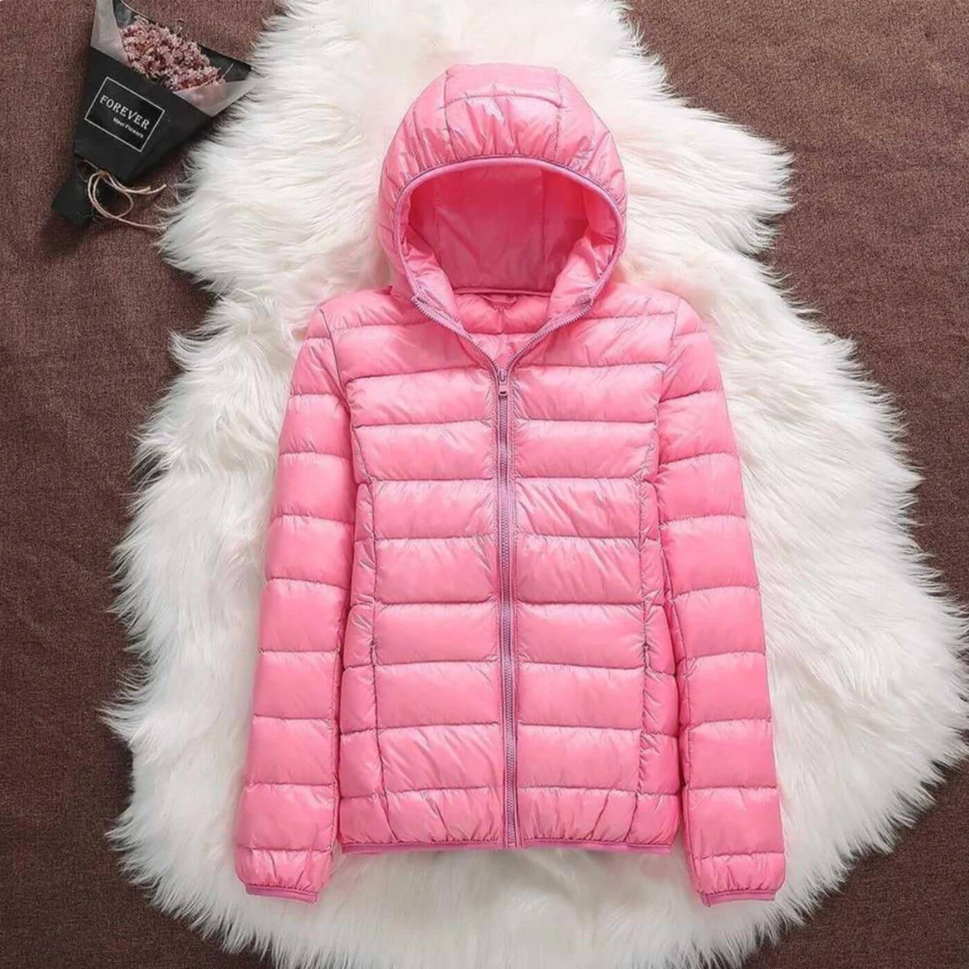 Lightweight Windproof Hooded Puffer Jacket with Zip Closure