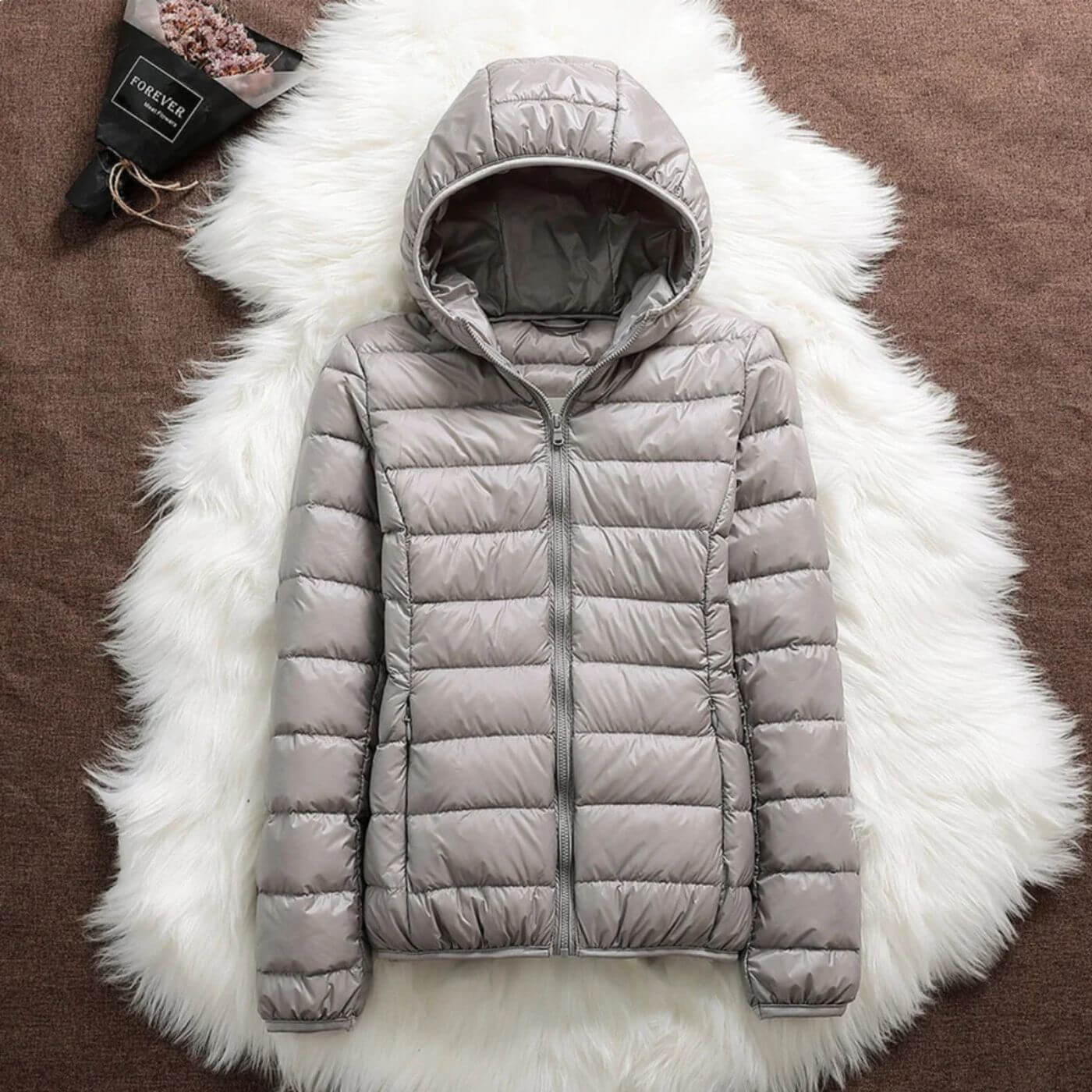Lightweight Windproof Hooded Puffer Jacket with Zip Closure