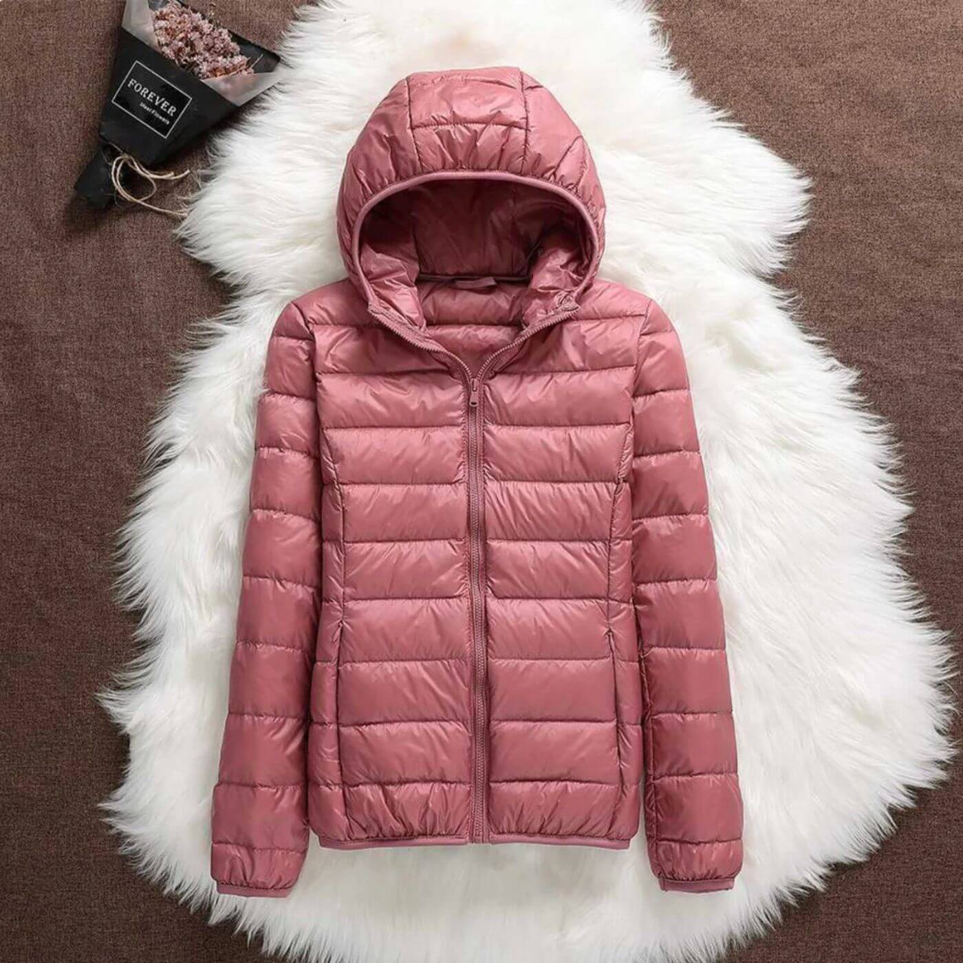 Lightweight Windproof Hooded Puffer Jacket with Zip Closure