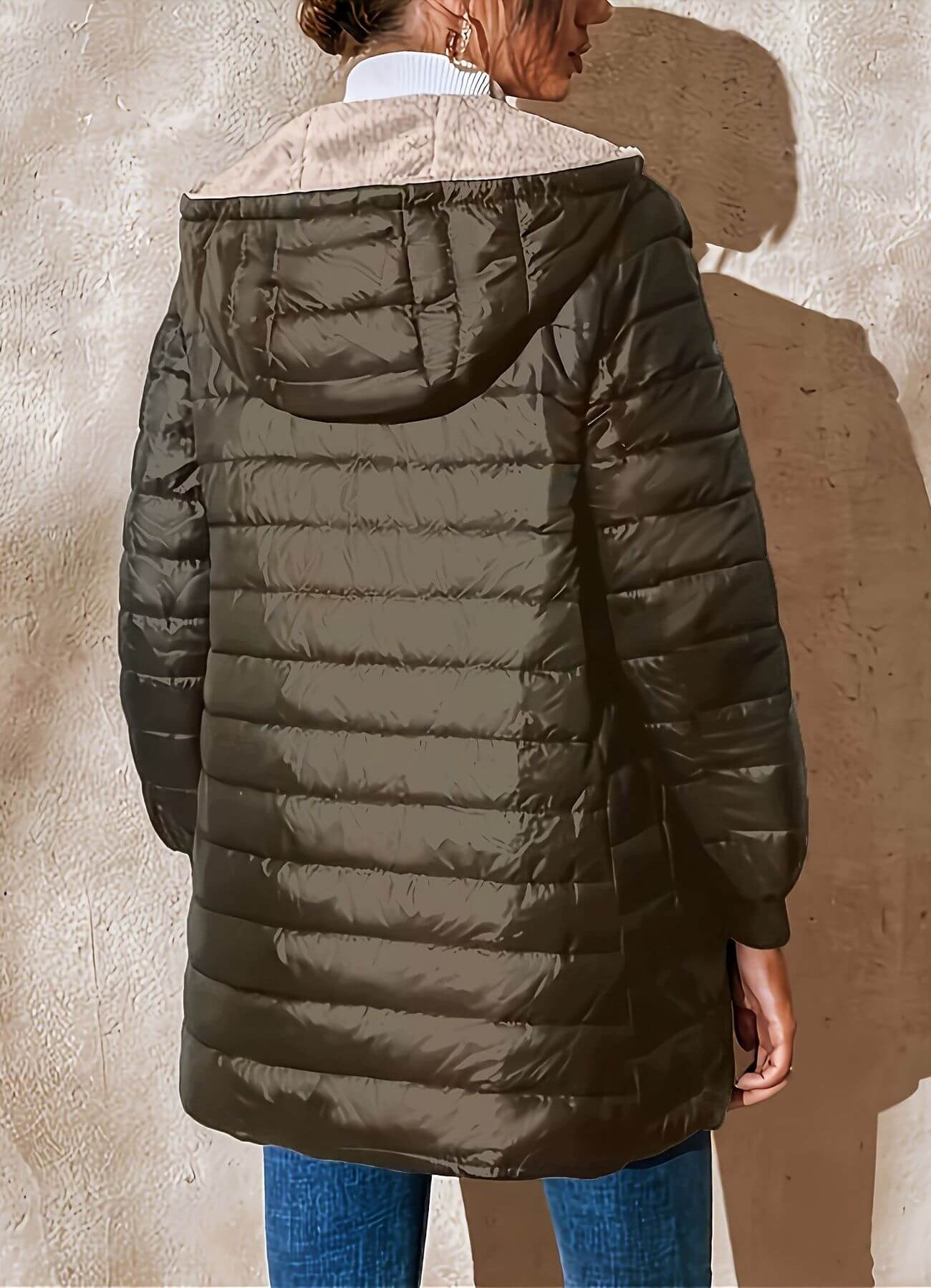 Lightweight Hooded Puffer Jacket with Ribbed Cuffs