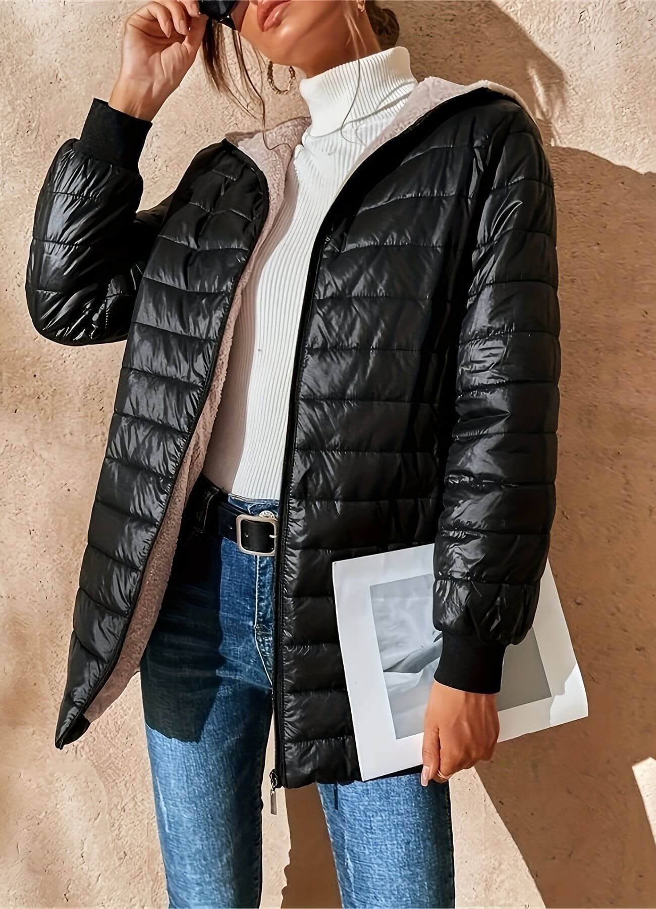 Lightweight Hooded Puffer Jacket with Ribbed Cuffs