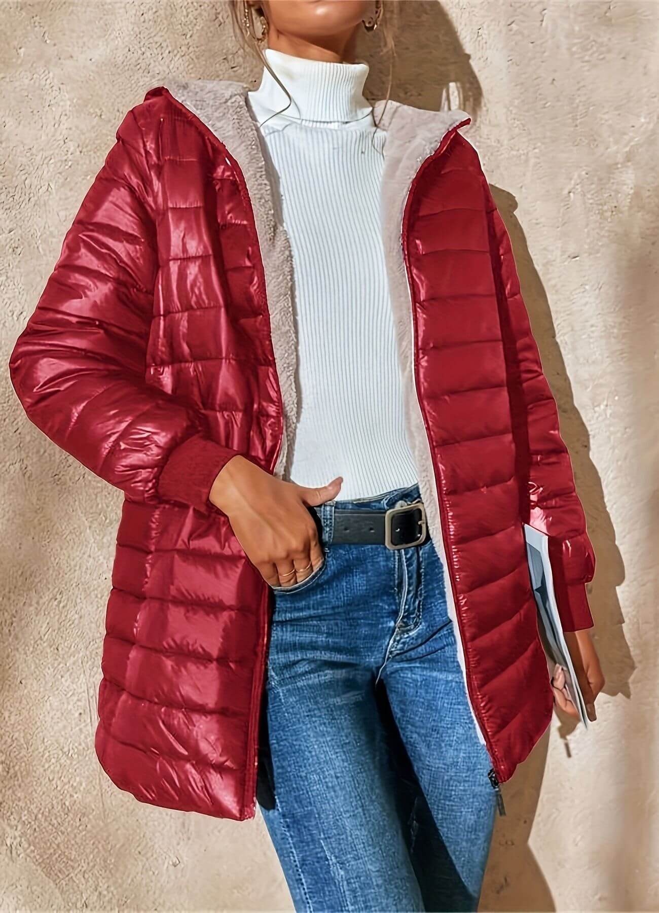 Lightweight Hooded Puffer Jacket with Ribbed Cuffs