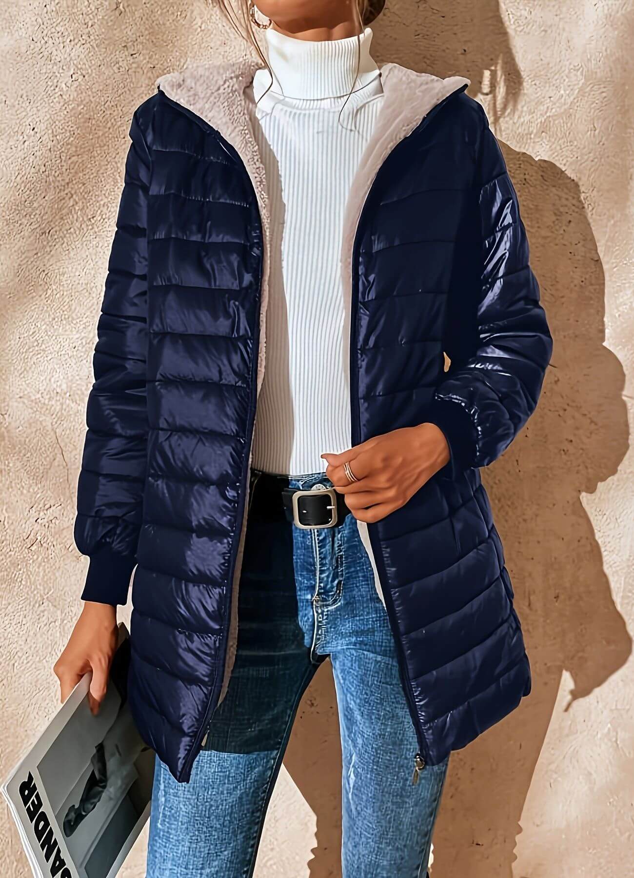 Lightweight Hooded Puffer Jacket with Ribbed Cuffs