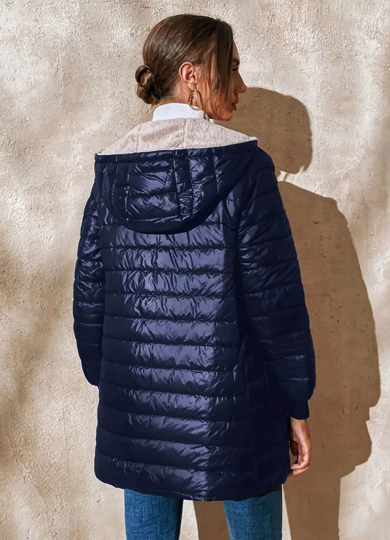 Lightweight Hooded Puffer Jacket with Ribbed Cuffs