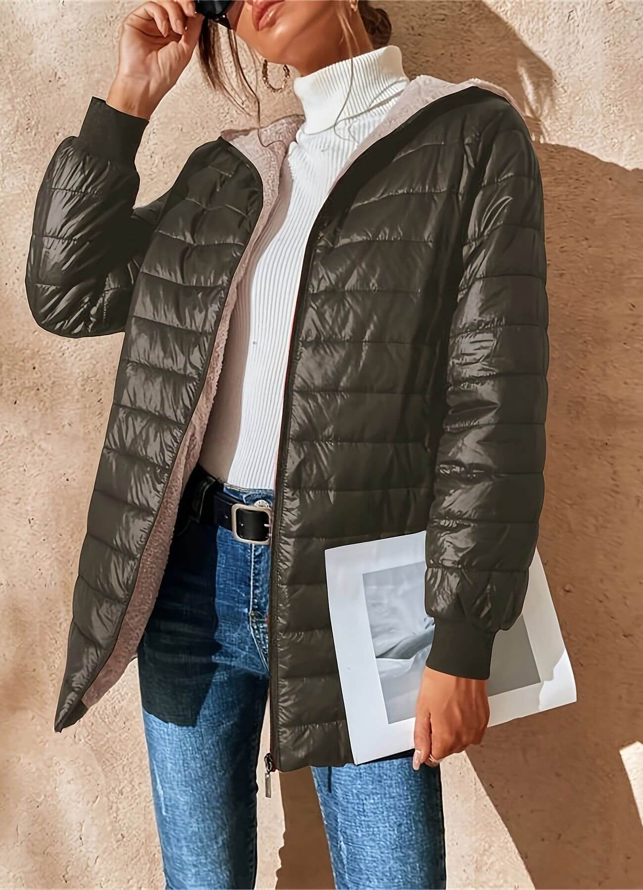 Lightweight Hooded Puffer Jacket with Ribbed Cuffs