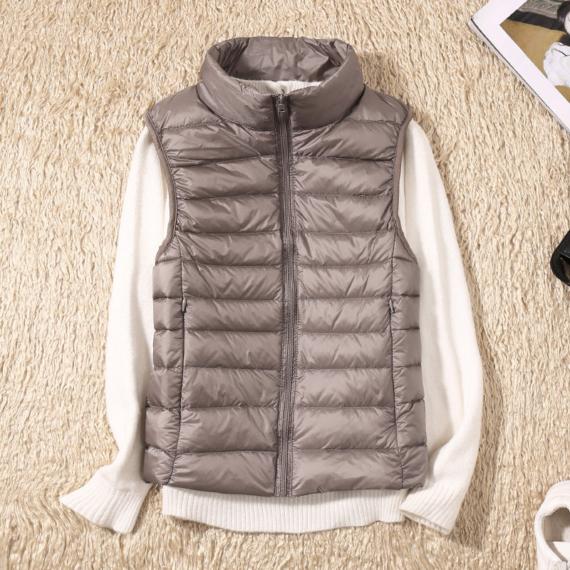 Lightweight Padded Gilet with Stand Collar and Zip Front