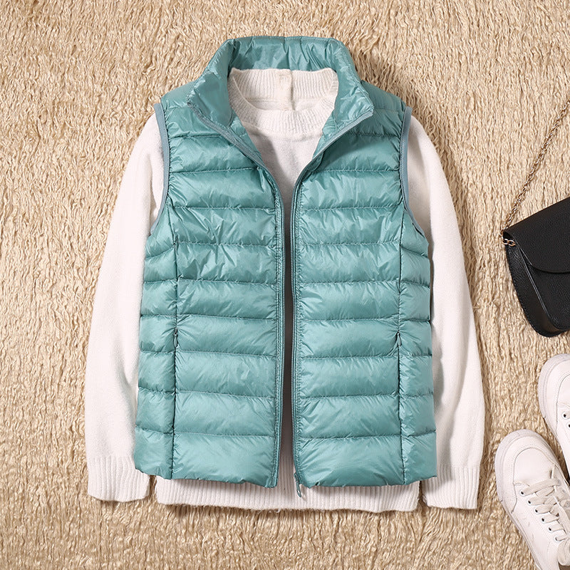 Lightweight Padded Gilet with Stand Collar and Zip Front