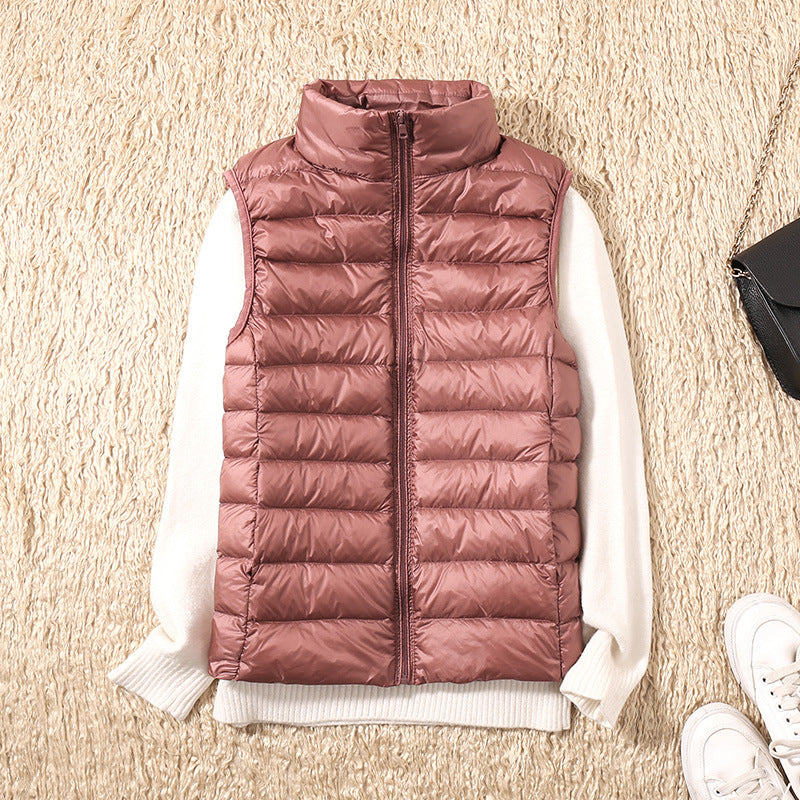 Lightweight Padded Gilet with Stand Collar and Zip Front