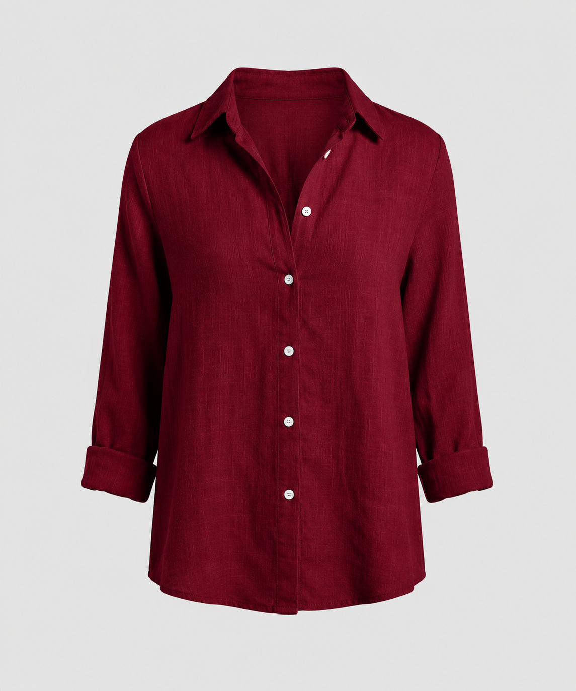 Linen Shirt with Three-Quarter Sleeves and Classic Collar