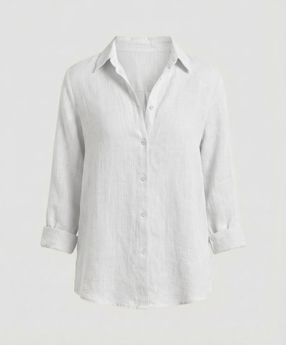 Linen Shirt with Three-Quarter Sleeves and Classic Collar