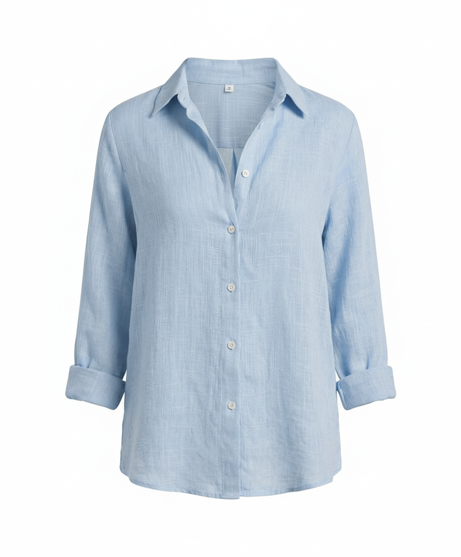 Linen Shirt with Three-Quarter Sleeves and Classic Collar