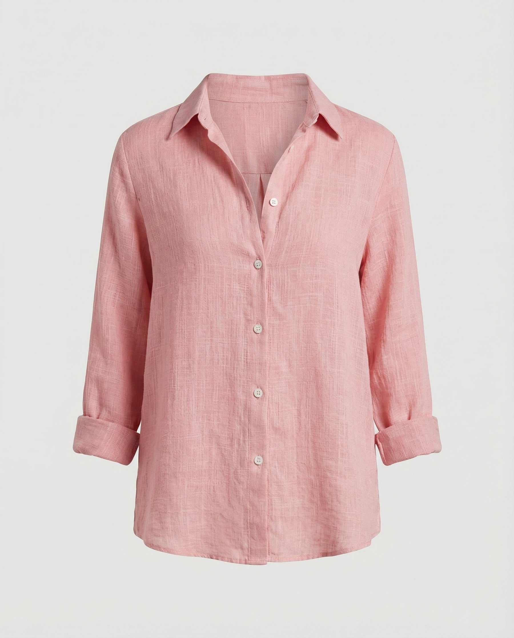 Linen Shirt with Three-Quarter Sleeves and Classic Collar