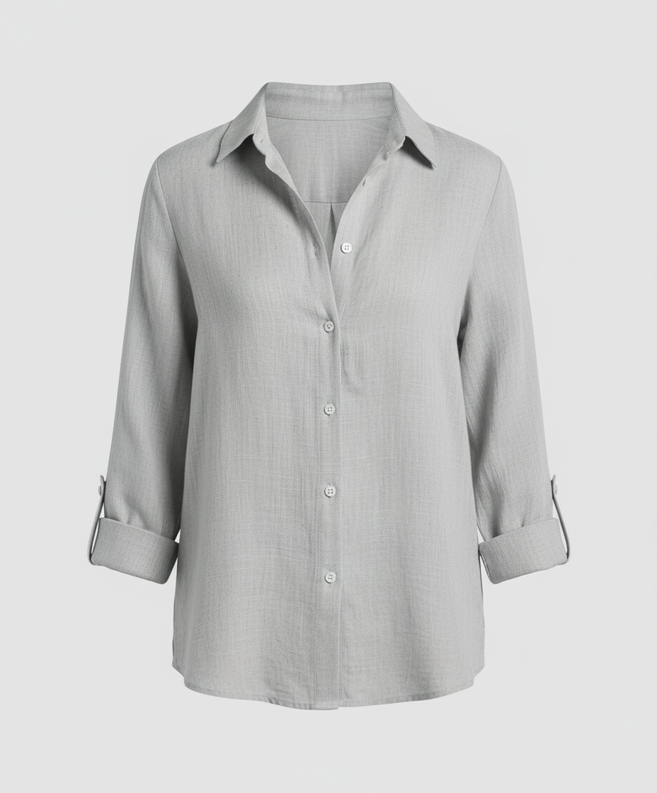 Linen Shirt with Three-Quarter Sleeves and Classic Collar