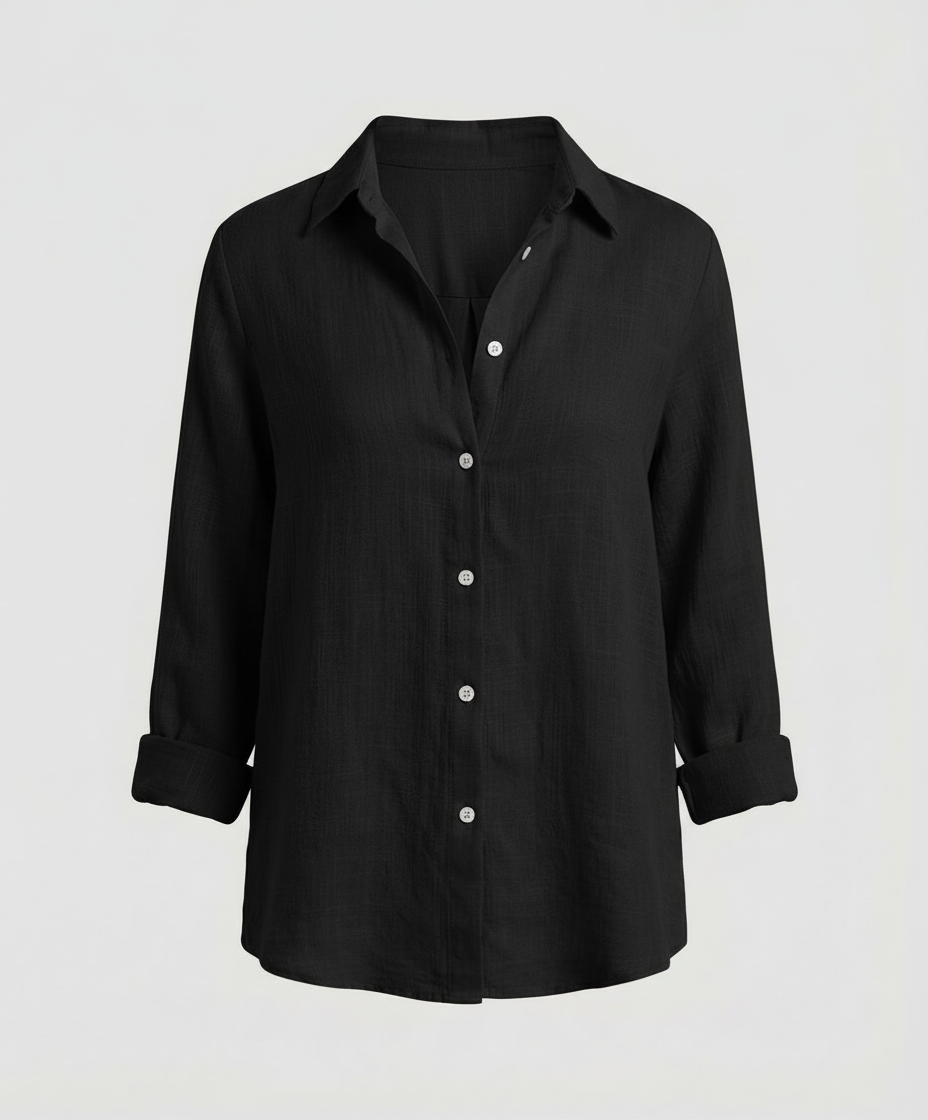 Linen Shirt with Three-Quarter Sleeves and Classic Collar
