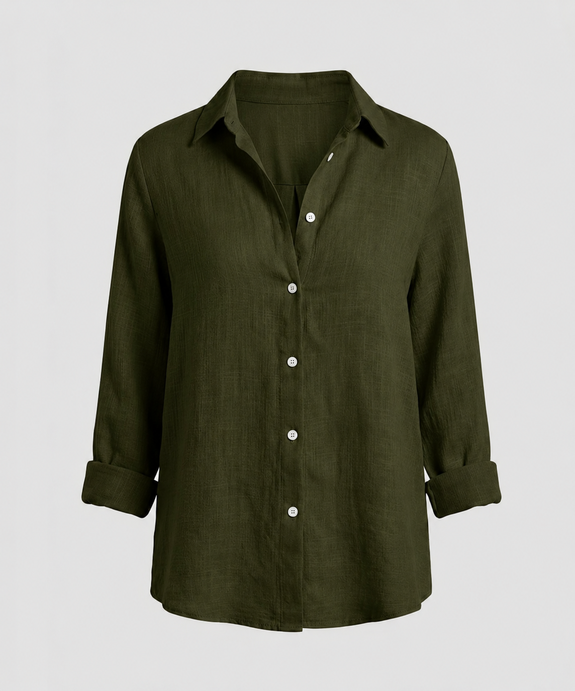 Linen Shirt with Three-Quarter Sleeves and Classic Collar