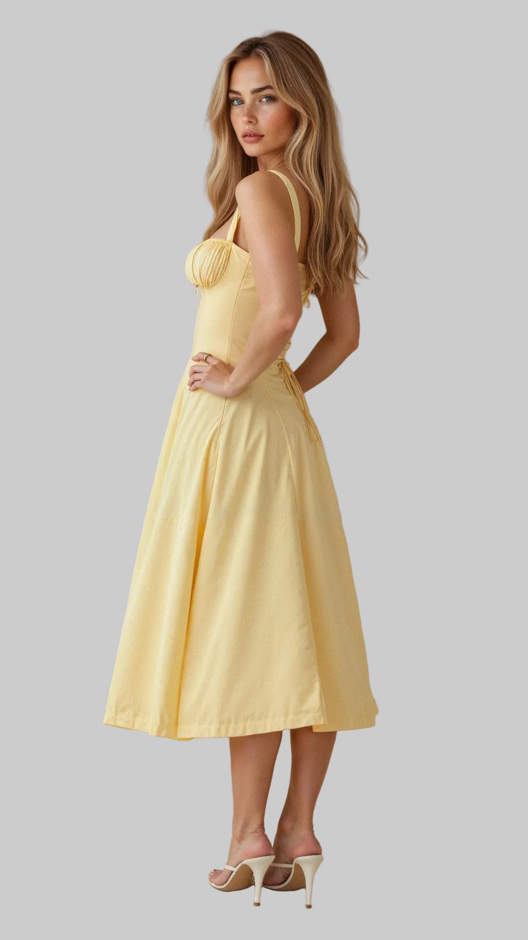 Midi Dress with Corset Back and Thin Straps
