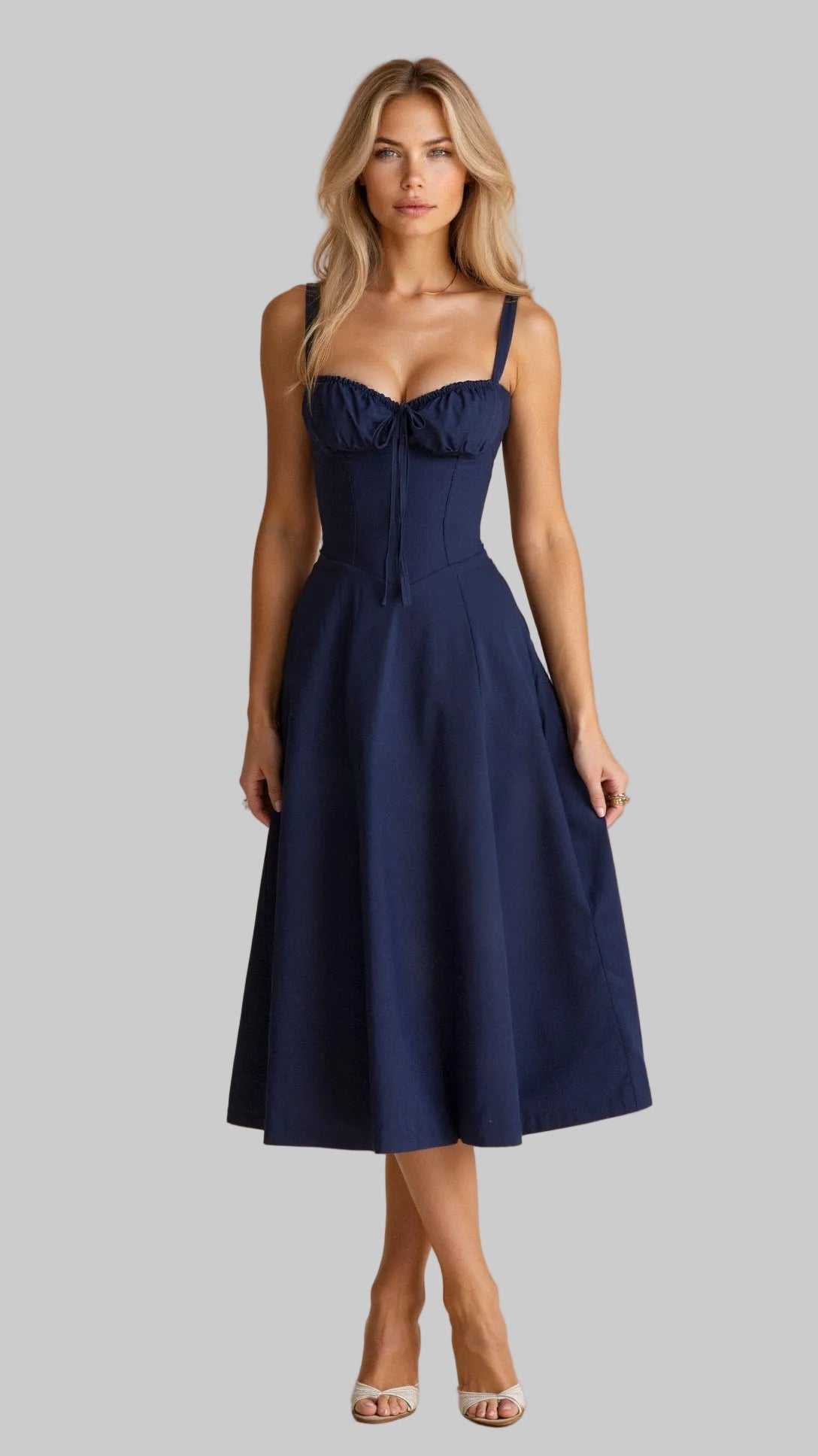 Midi Dress with Corset Back and Thin Straps