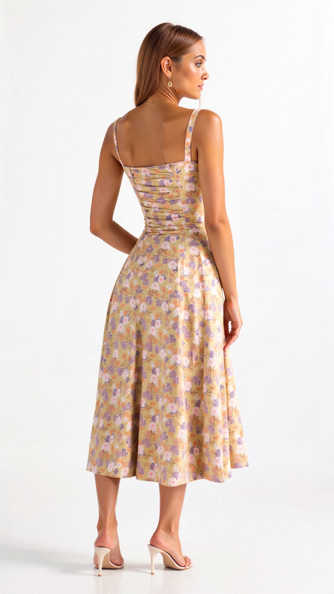 Midi Dress with Corset Back and Thin Straps