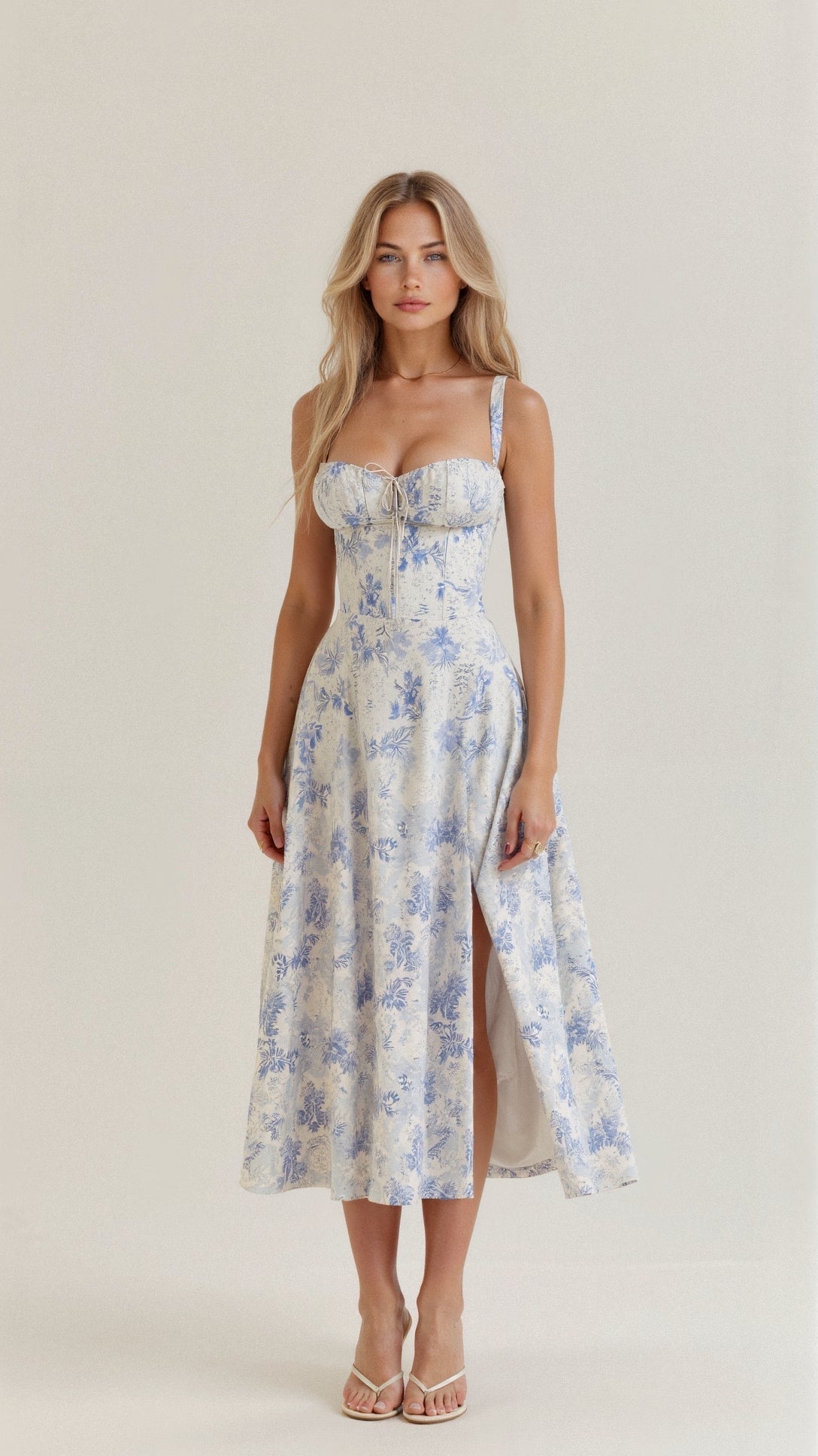 Midi Dress with Corset Back and Thin Straps
