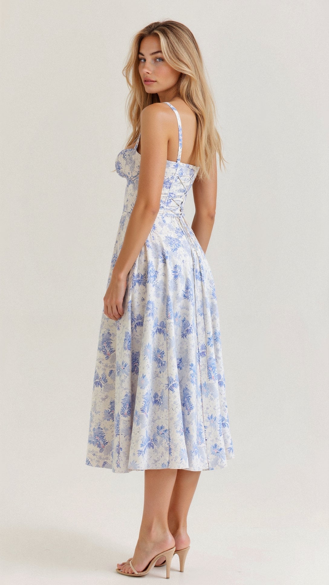 Midi Dress with Corset Back and Thin Straps