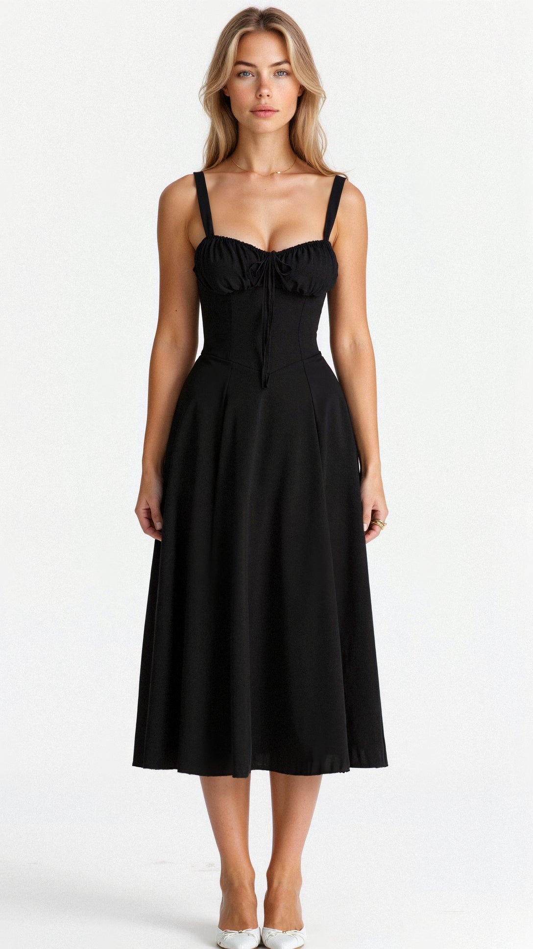 Midi Dress with Corset Back and Thin Straps