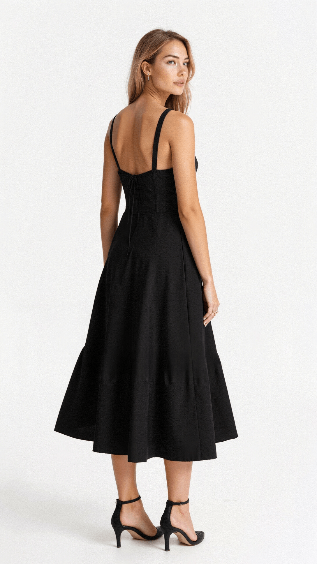 Midi Dress with Corset Back and Thin Straps