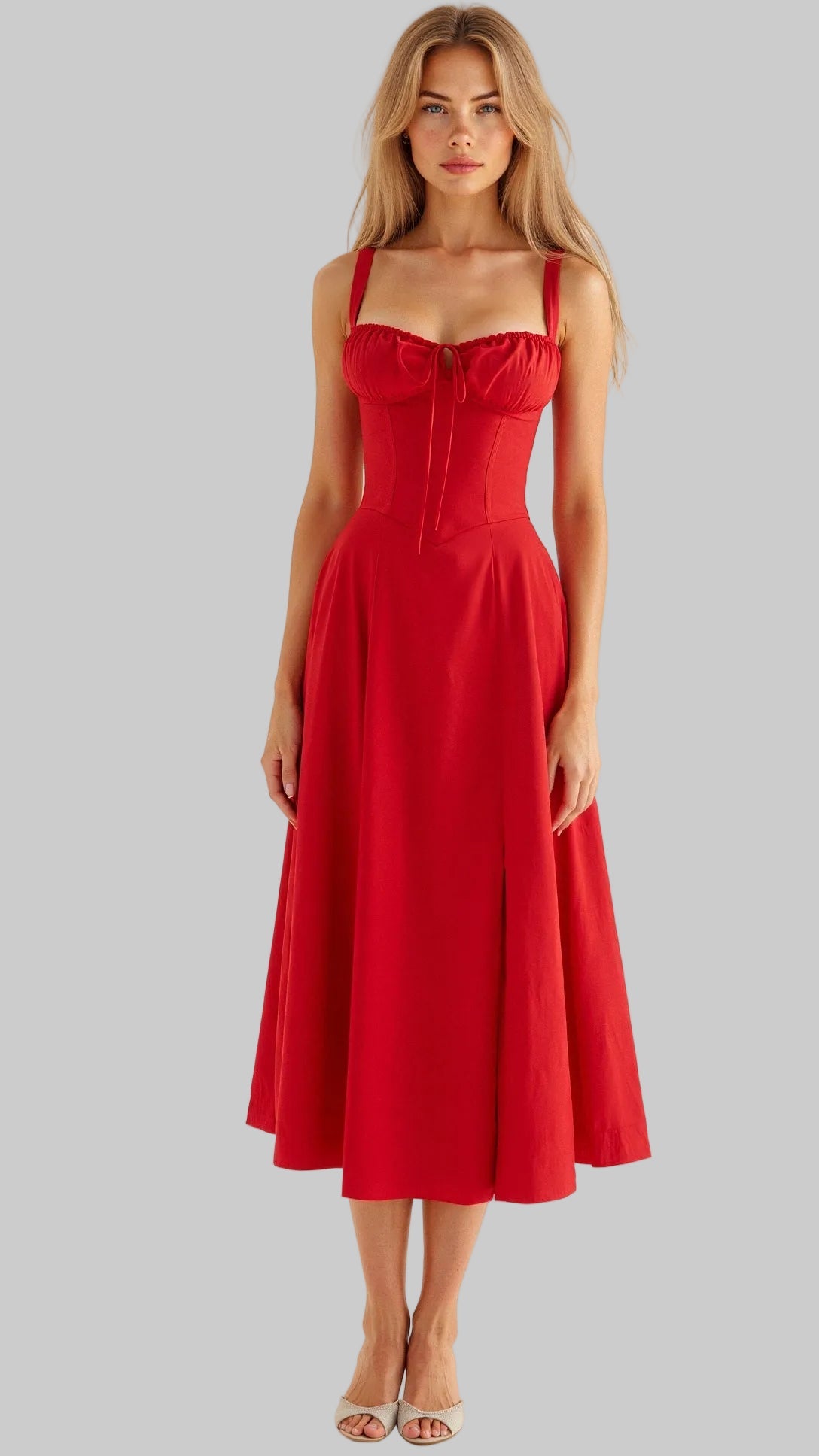 Midi Dress with Corset Back and Thin Straps