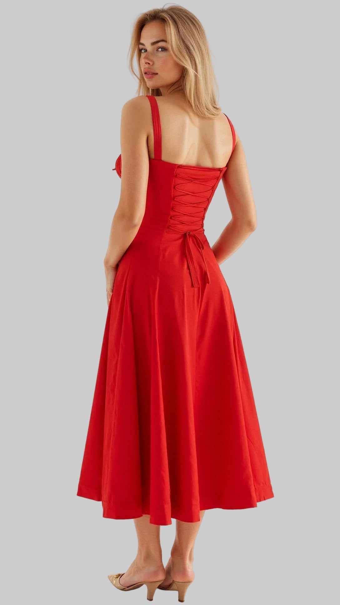 Midi Dress with Corset Back and Thin Straps