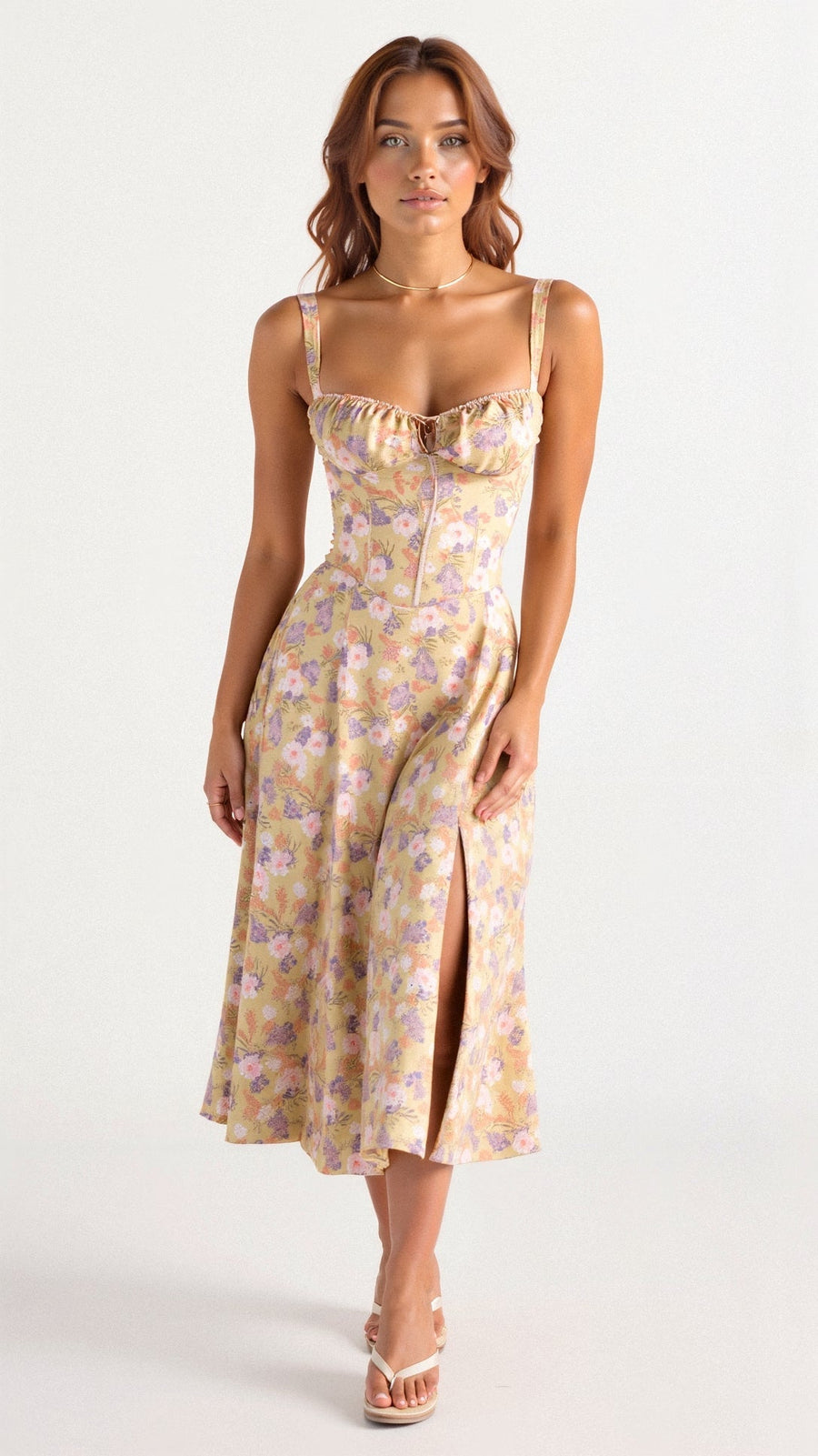 Midi Dress with Corset Back and Thin Straps